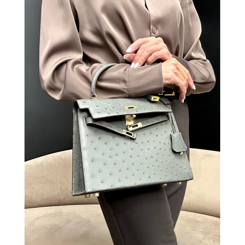 Сумка в стиле Hermès Kelly 25 из кожи страуса