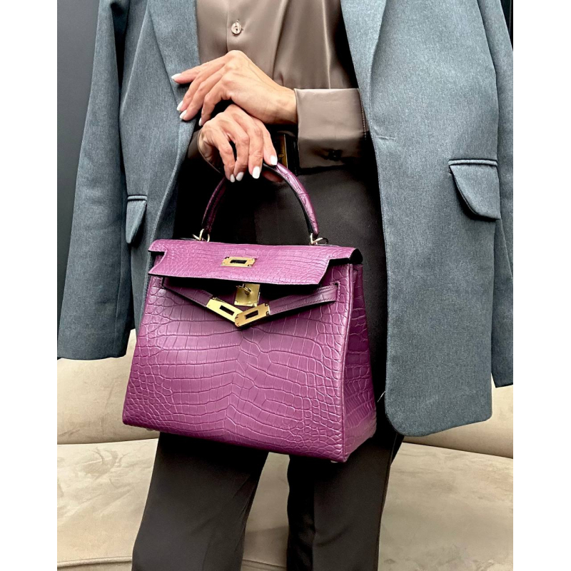 Сумка в стиле Hermès Kelly 28 из кожи крокодила