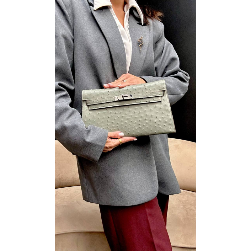 Сумка в стиле Hermès Kelly из кожи страуса