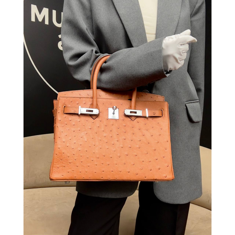 Сумка в стиле Hermès Birkin 30 из кожи страуса