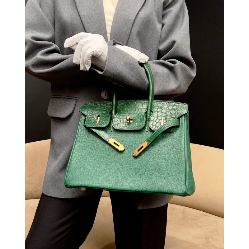 Сумка в стиле Hermès Birkin 30 из кожи Togo и крокодила Сумка в стиле Hermès Birkin 30 из кожи Togo и крокодила