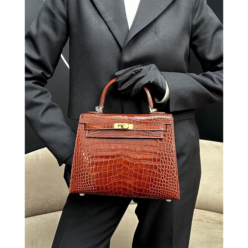 Сумка в стиле Hermès Kelly 25 из кожи Shiny Porosus