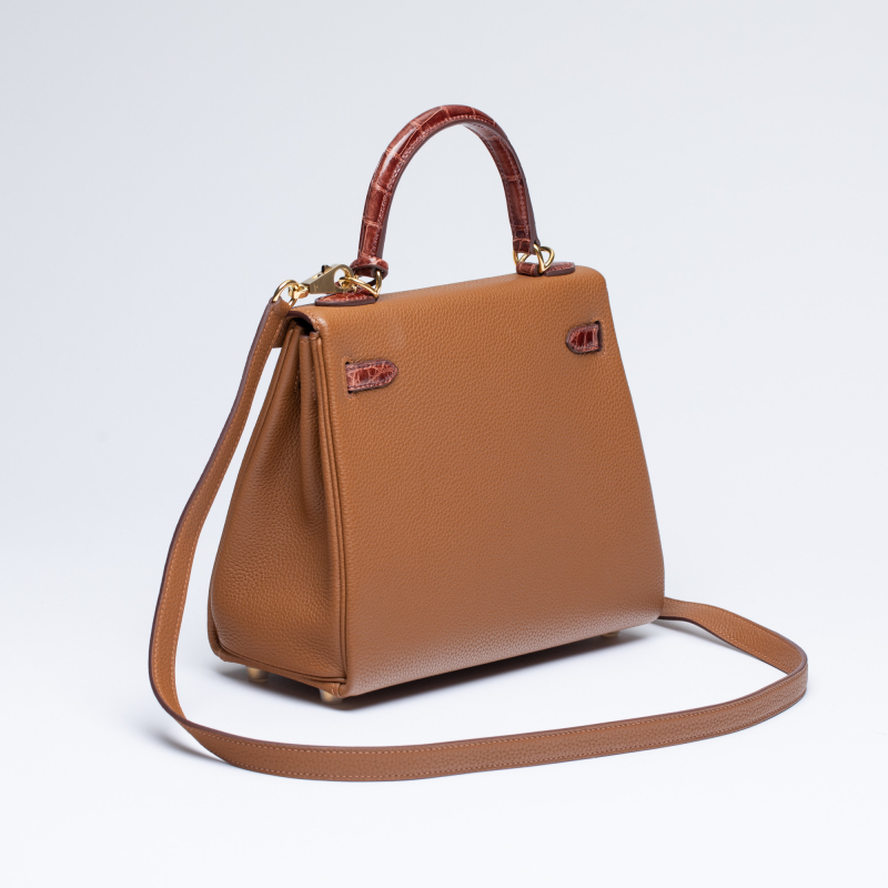 Сумка в стиле Hermès Kelly 25 из кожи Togo и крокодила Porosus